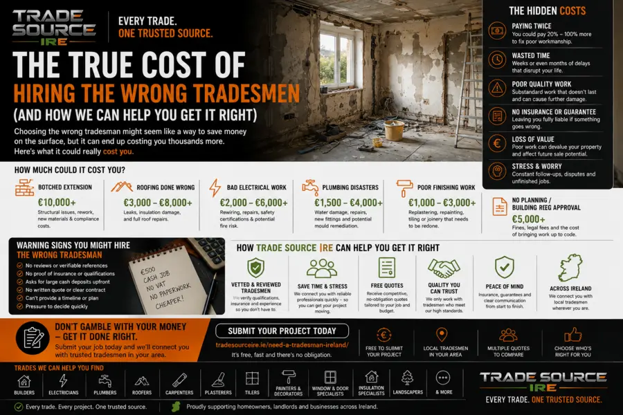 Trade Source IRE guide to the cost and risks of hiring the wrong tradesman in Ireland
