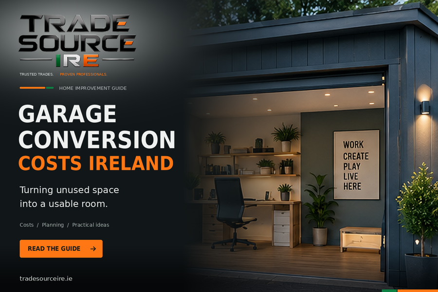Trade Source IRE garage conversion costs Ireland guide showing a converted home office
