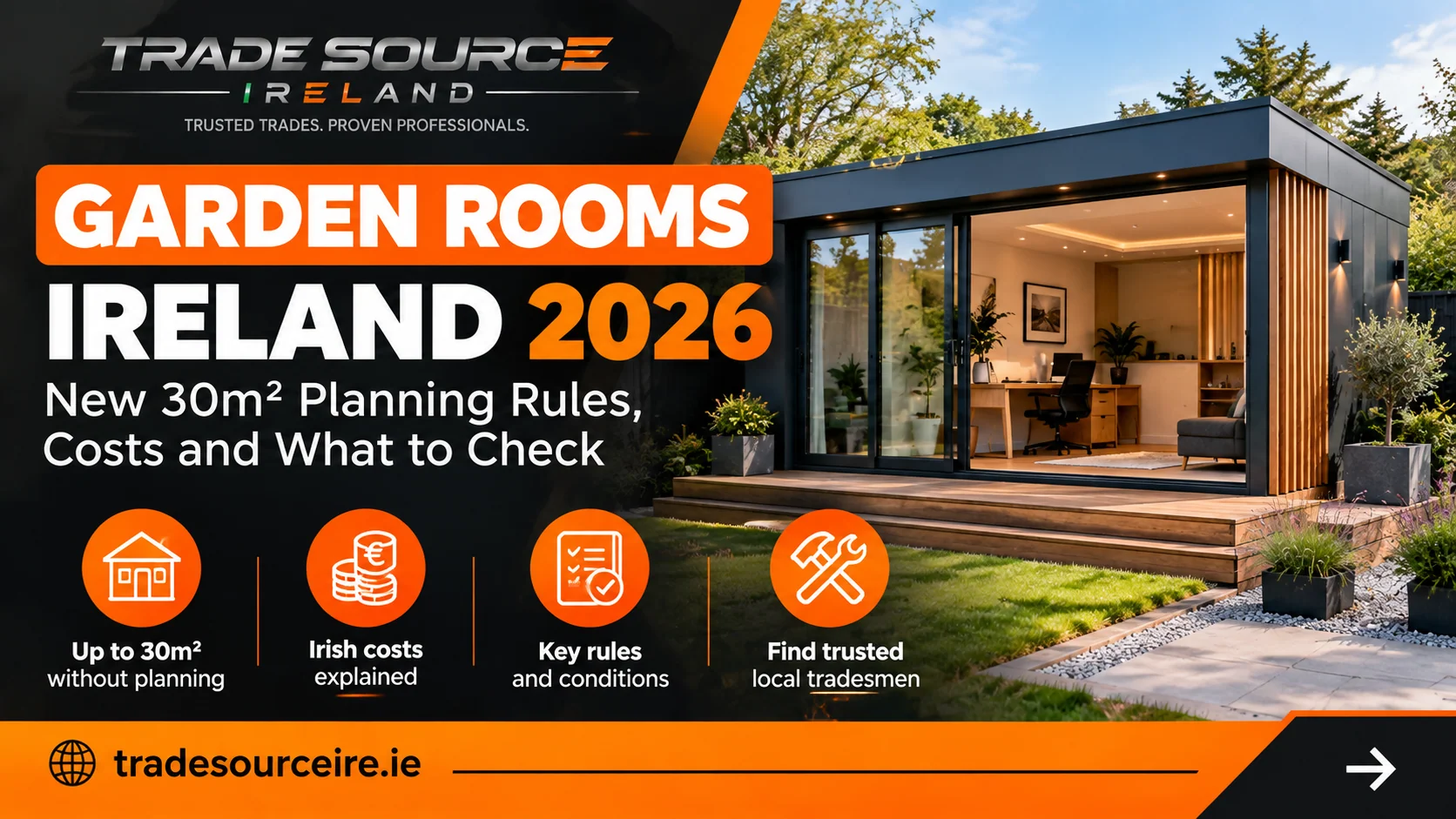 Garden Rooms Ireland 2026: New 30m² Planning Rules, Costs and What to Check