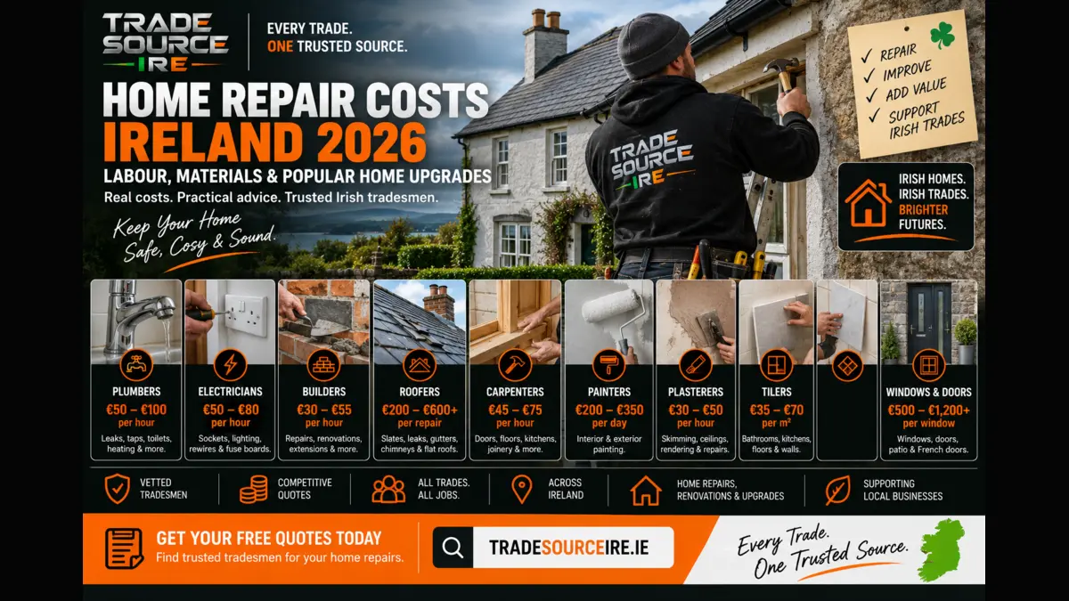 Average home repair, labour and material costs in Ireland 2026 from Trade Source IRE