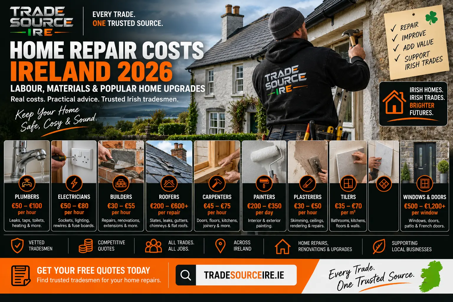 Average home repair, labour and material costs in Ireland 2026 from Trade Source IRE