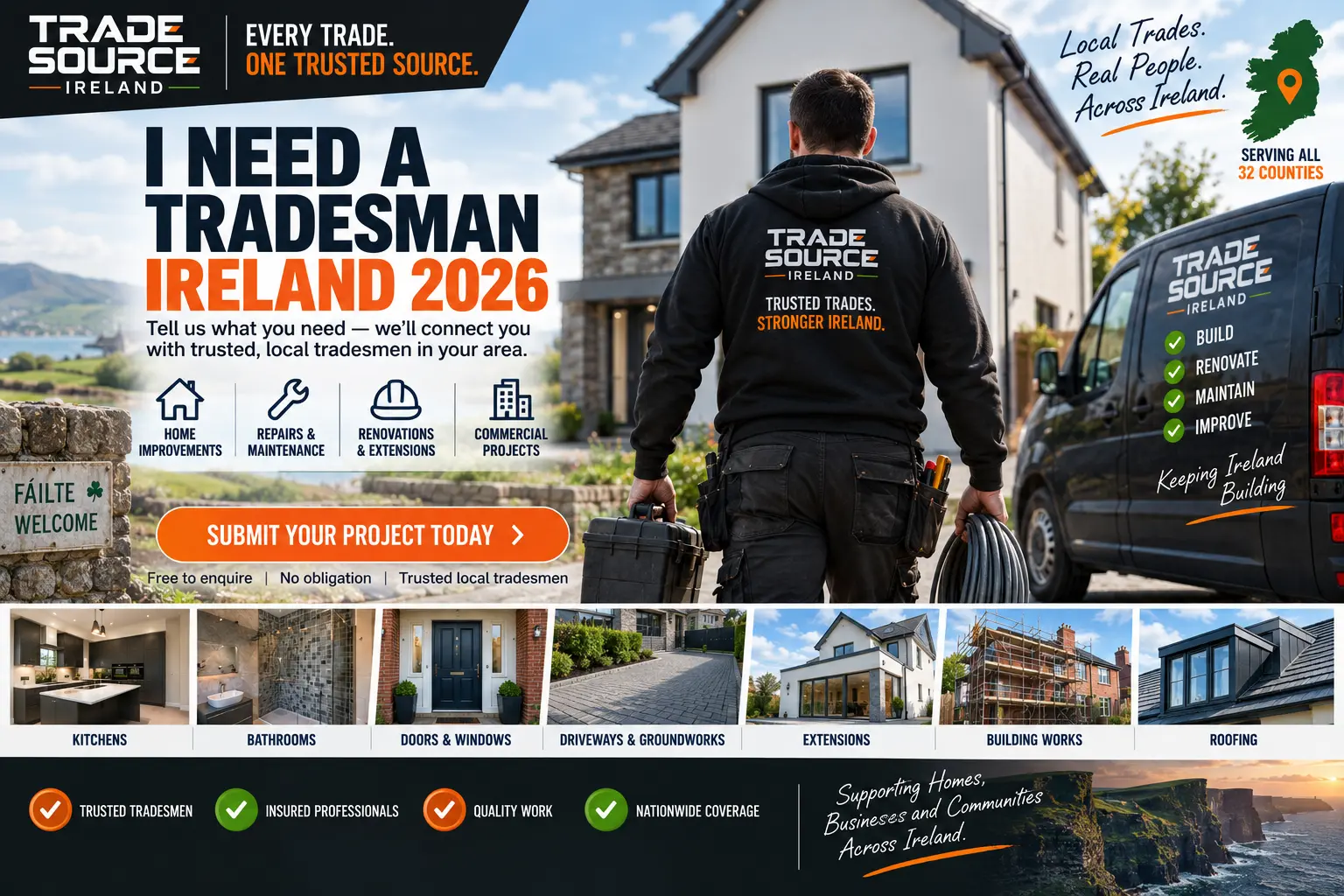Irish homeowner reviewing a renovation project with a local tradesman