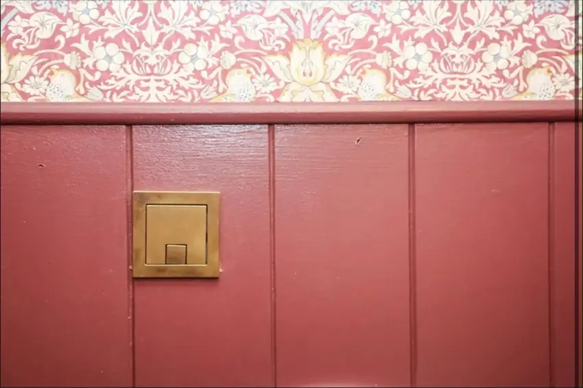 DIY SOS Bray: bathroom panelling and wallpaper detail