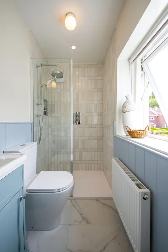 Completed Bray shower room with tiled walls and floor