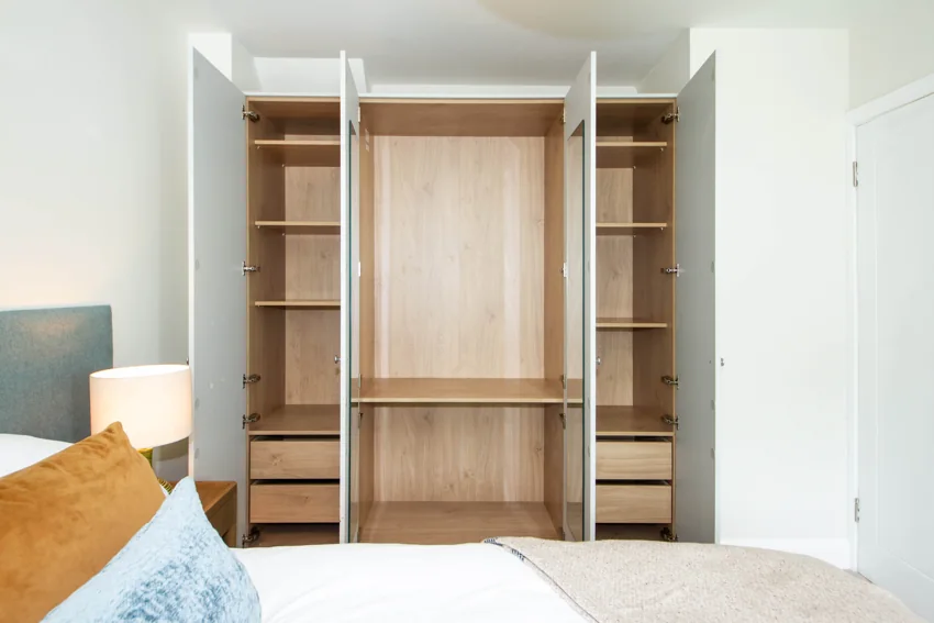 Fitted bedroom wardrobes and shelving at the completed Bray home