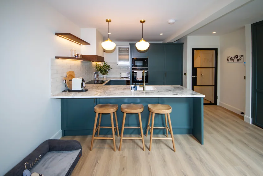 The completed kitchen and island