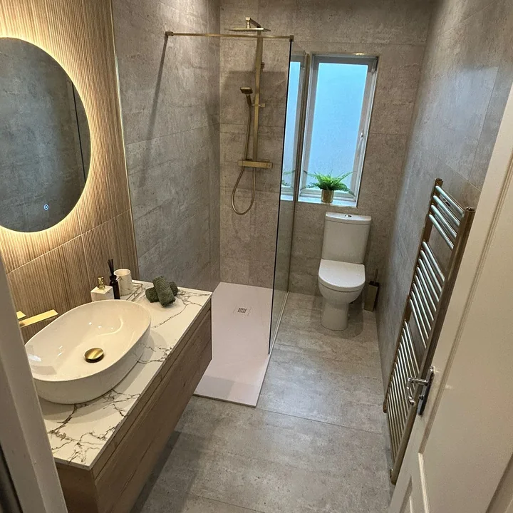 Walk-in shower and vanity bathroom installation by All Star Bathrooms