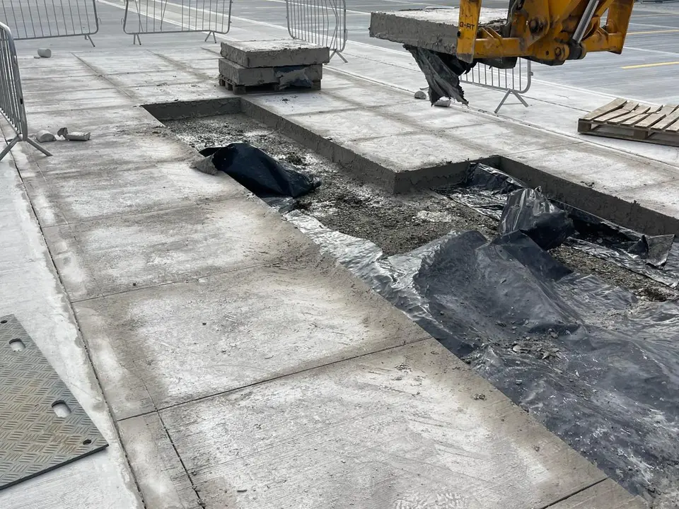 Concrete floor sections opened following diamond sawing