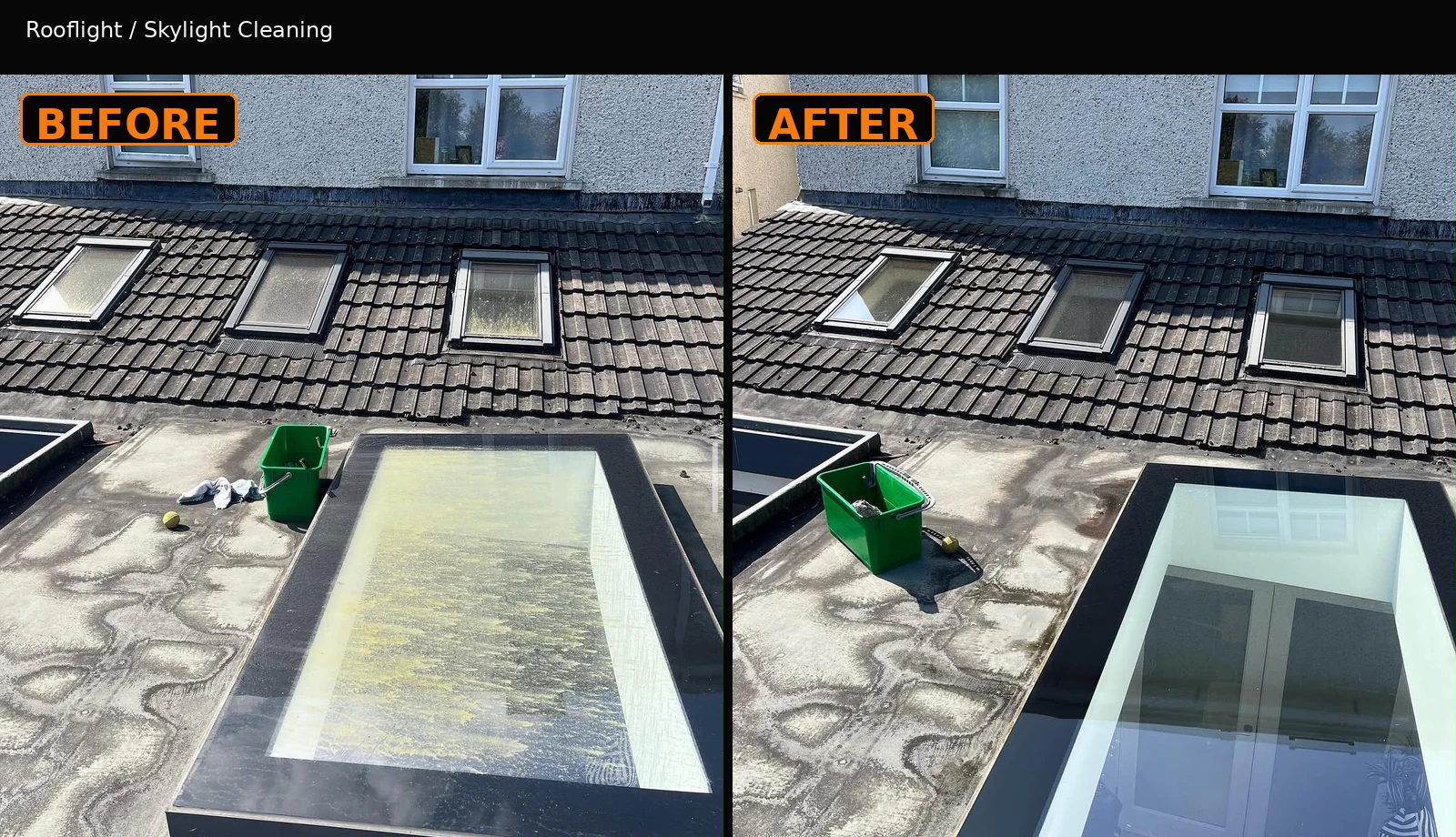 Before and after rooflight cleaning by Croke Property Maintenance