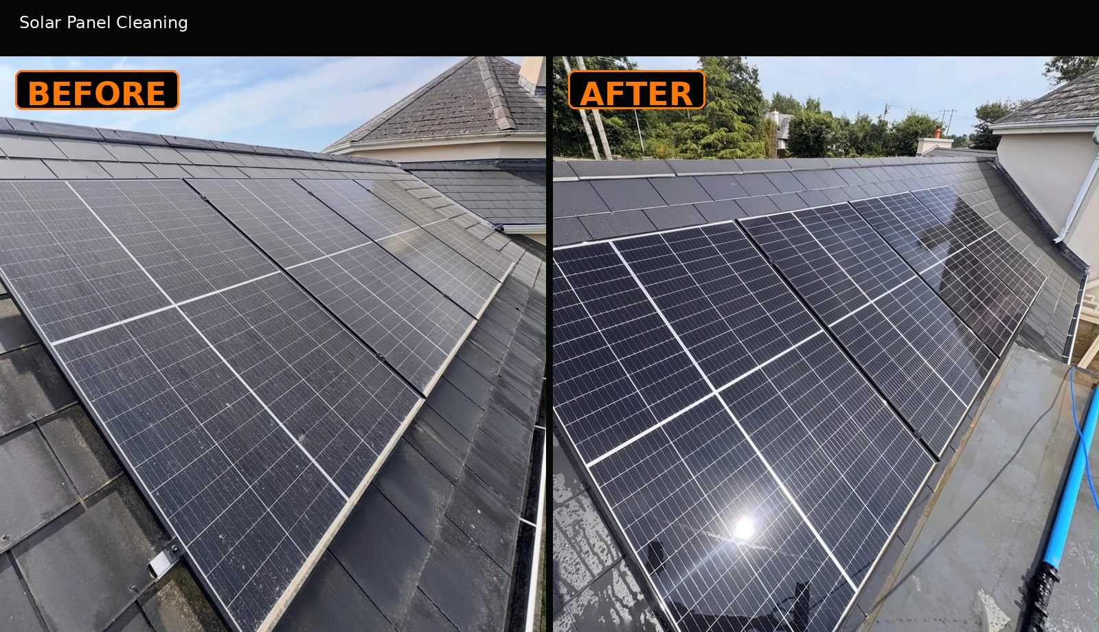 Before and after solar panel cleaning by Croke Property Maintenance