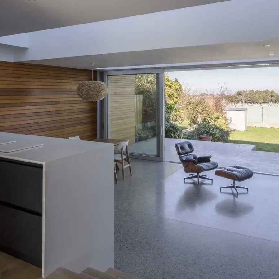 Finished timber-clad garden extension