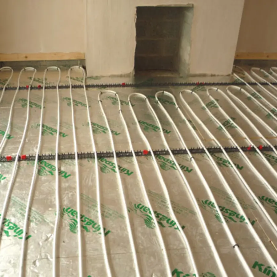 Underfloor-heating pipework installation in progress