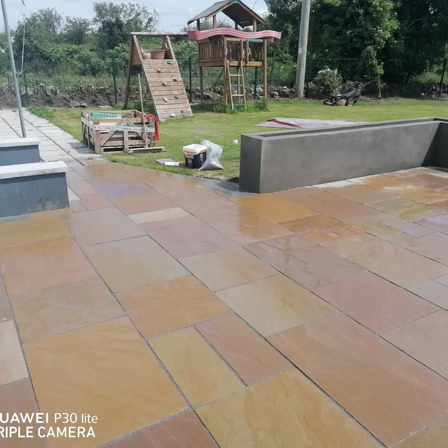 Completed paved patio and landscaped garden