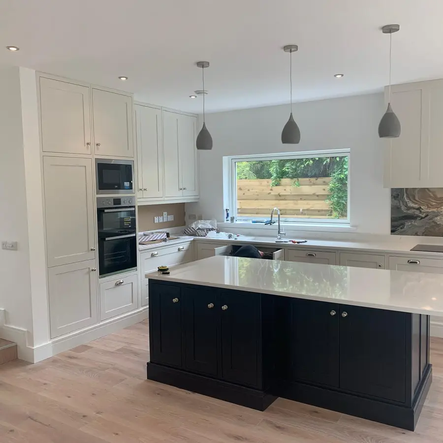 Completed bright kitchen with central island