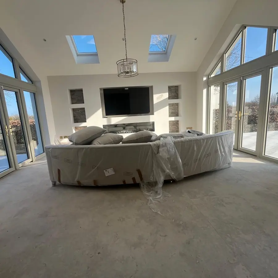 Completed glazed living-room extension interior