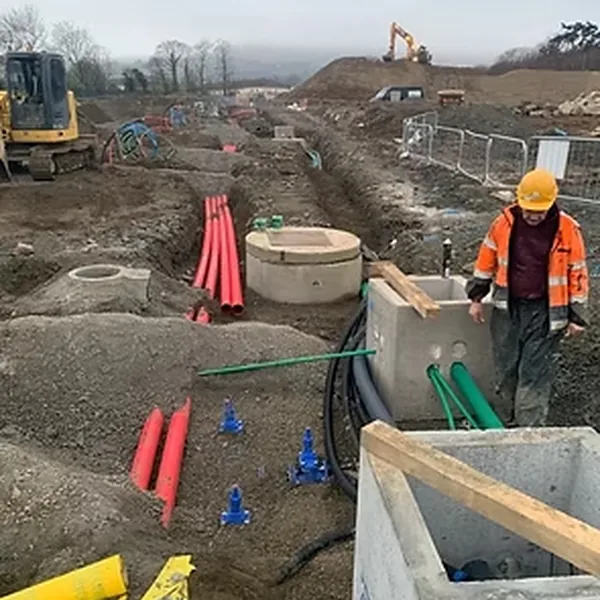 Below-ground drainage and services being installed
