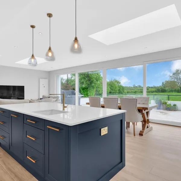 Open-plan kitchen with garden views
