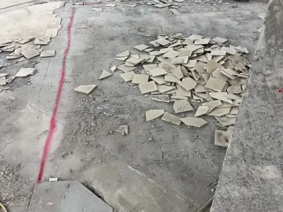 Marked concrete floor prepared for cutting and breakout
