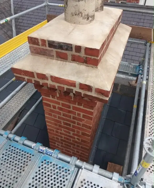 Completed brick chimney repair, repointing and flaunching by Rigney Restoration