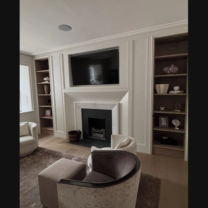 Custom media wall and fitted shelving by S.C Carpentry & Design