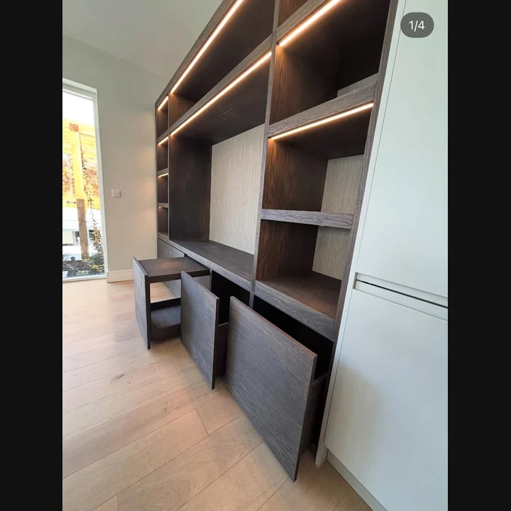 Bespoke dark timber media unit and shelving by S.C Carpentry & Design